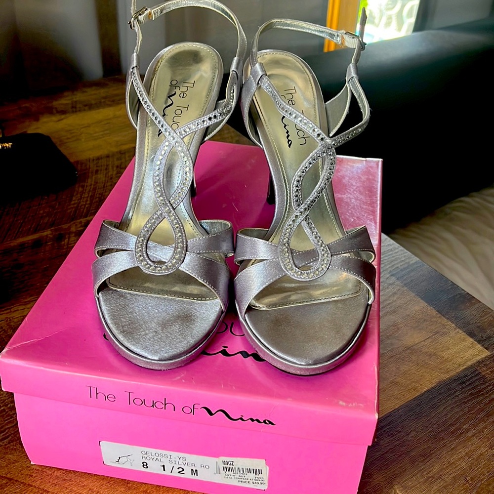 The Touch of Nina silver heels with stone accents!